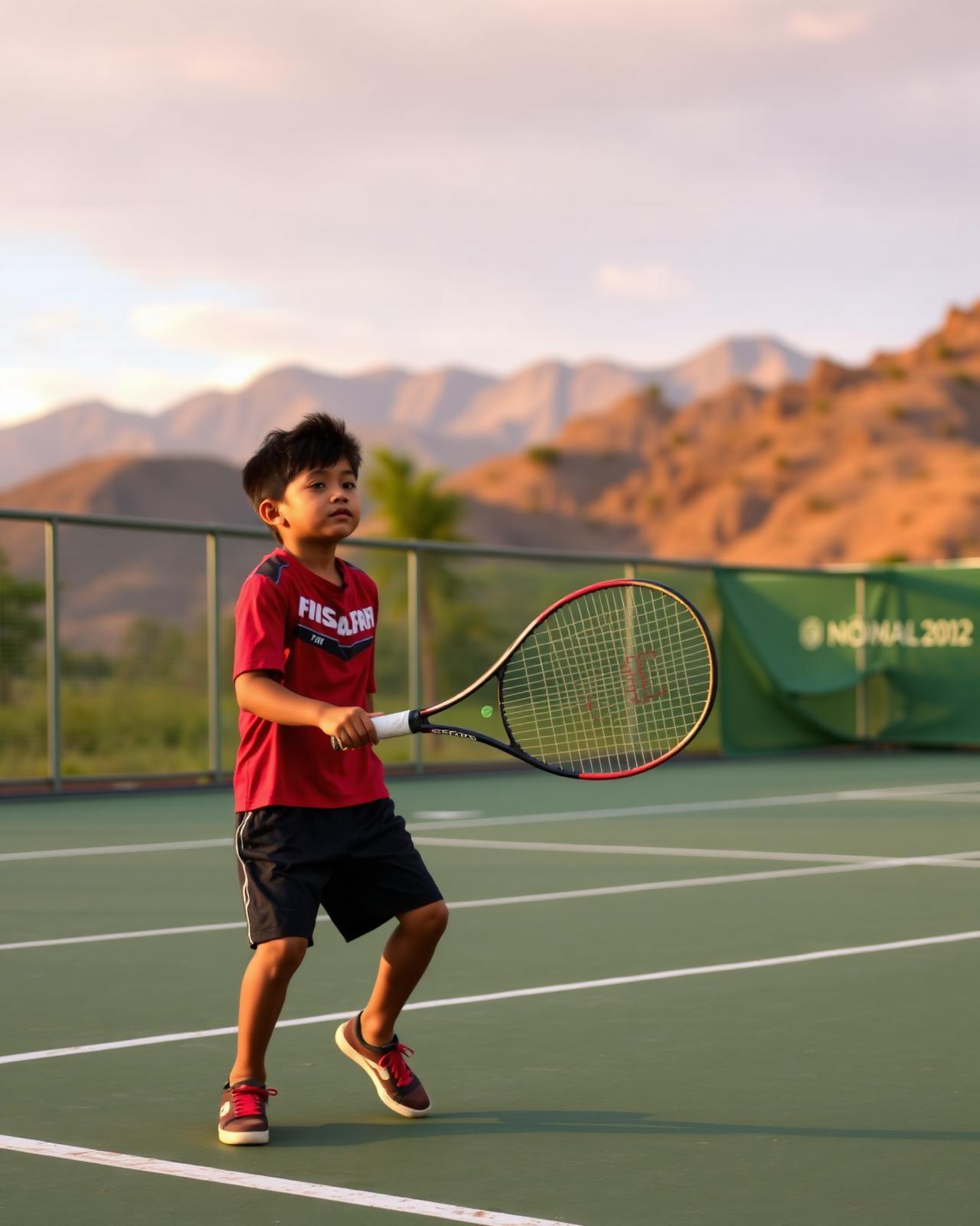 Junior player practicing on court